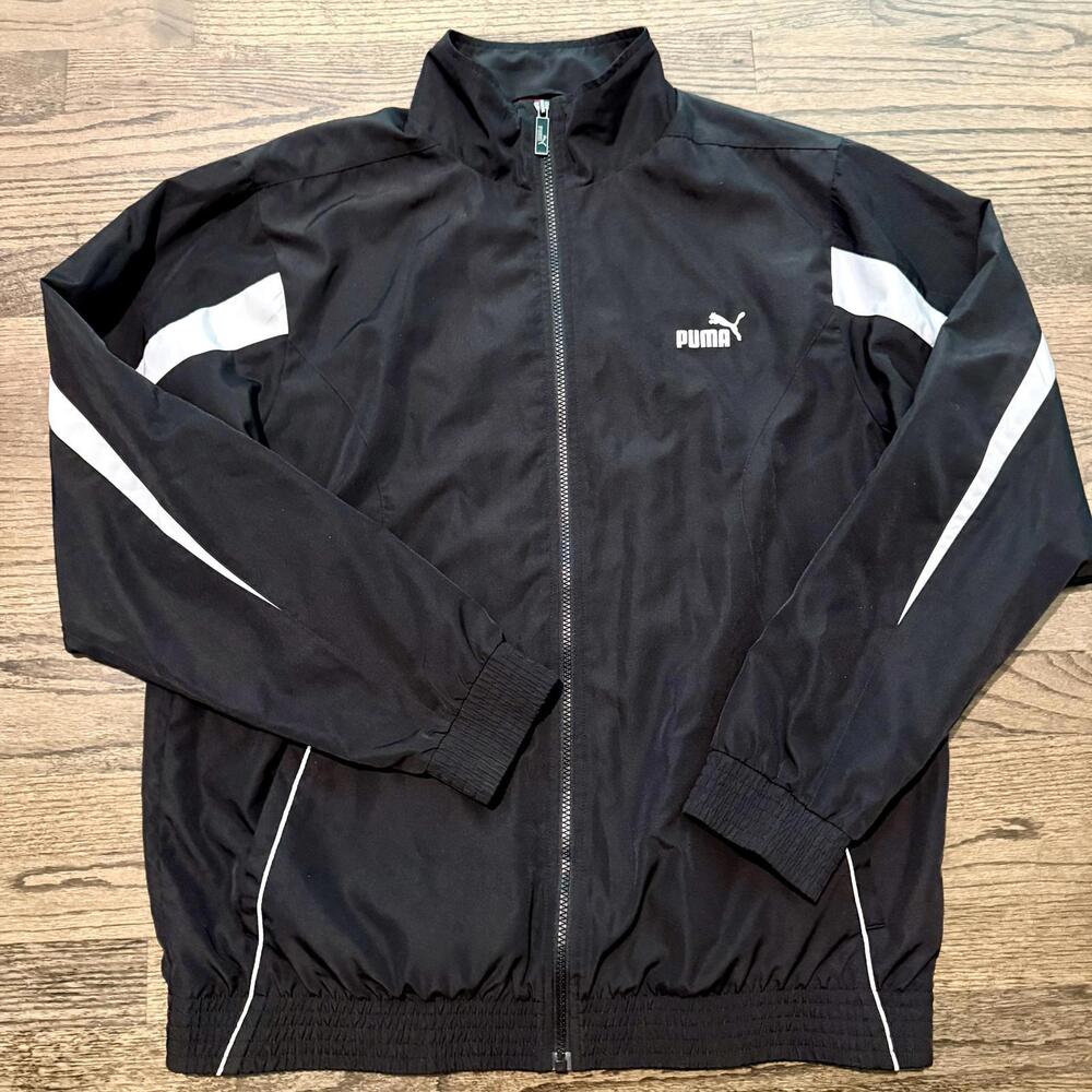 Men's Black & White Puma Track Windbreaker Jacket Medium